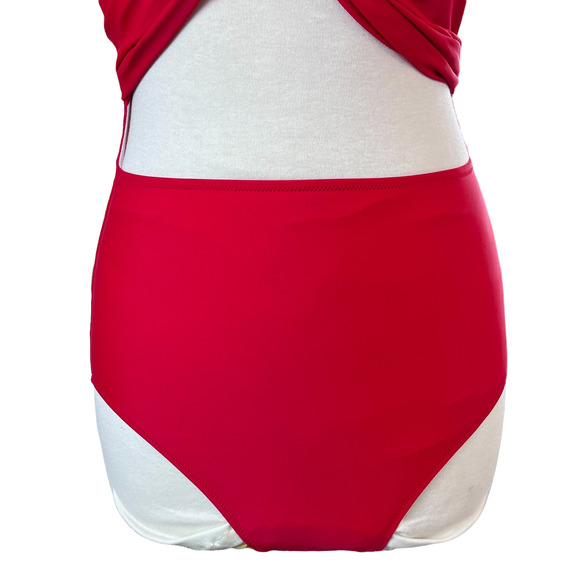 Women's Red Cutout Front Wrap One Piece Swimsuit Size Medium - Picture 3 of 9